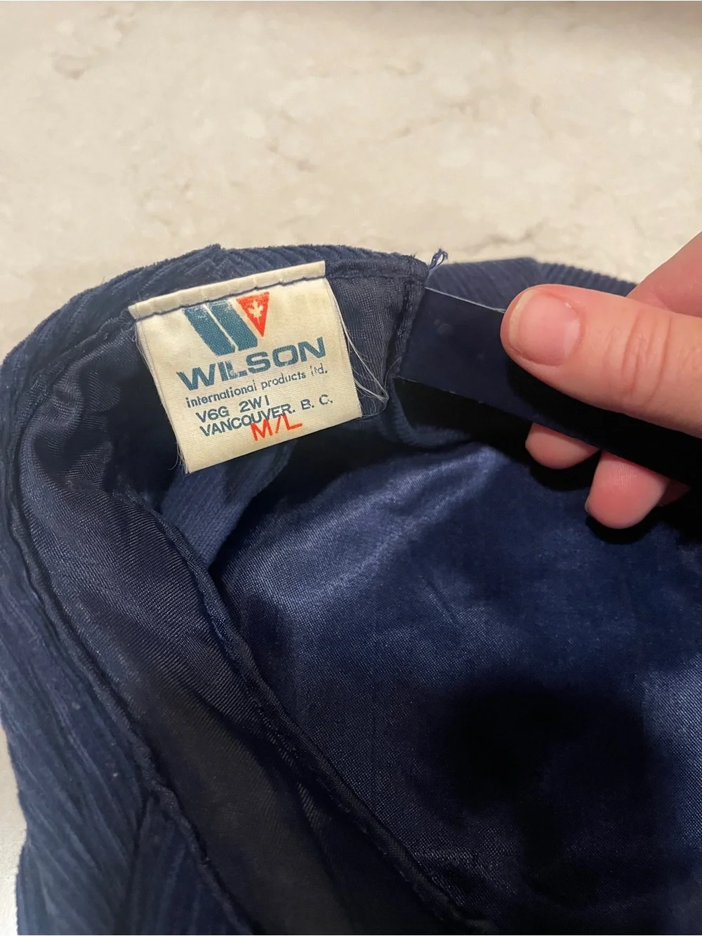 Wilson Navy Corduroy Cap 100% Cotton Newsy Vintage Canada Horse Embroidered Prep